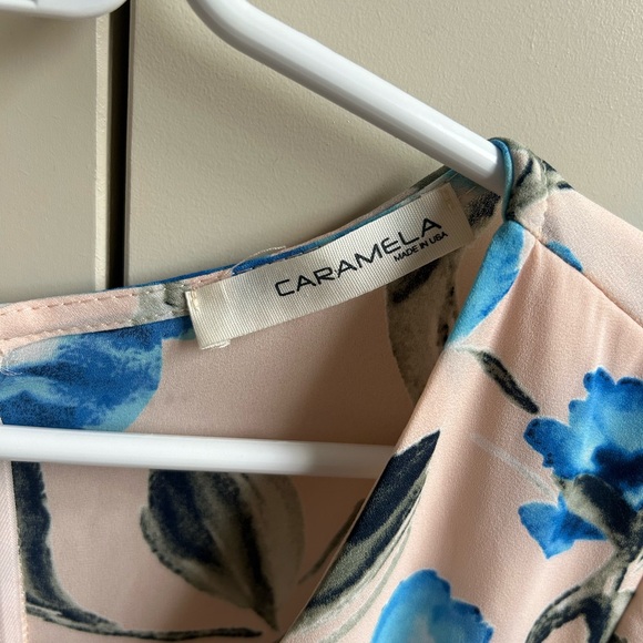 Caramela Pink Flowy Summer Dress Soft Pink with Blue Flowers (Mad About Style) - Picture 3 of 6